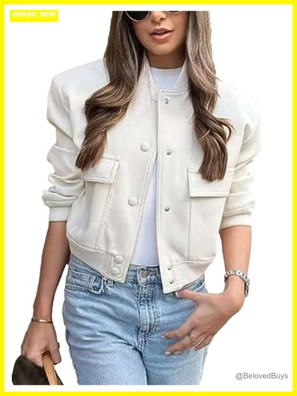 Womens Cropped Bomber Jacket Button Down Varsity Shacket